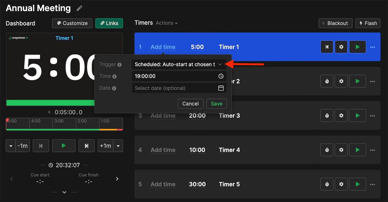Schedule timers to auto-start at a chosen time