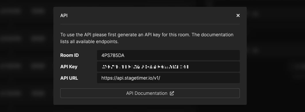 API credentials popup