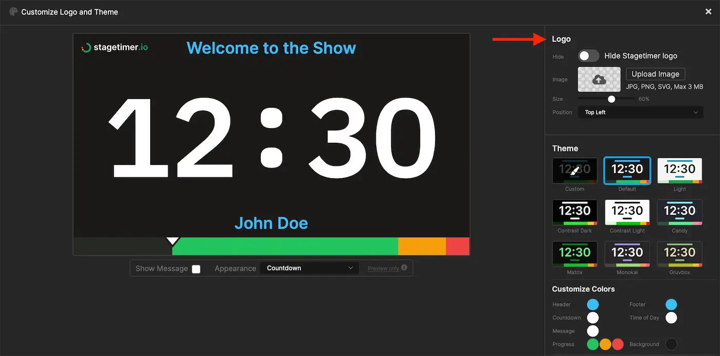 Add a custom logo to the timer viewer