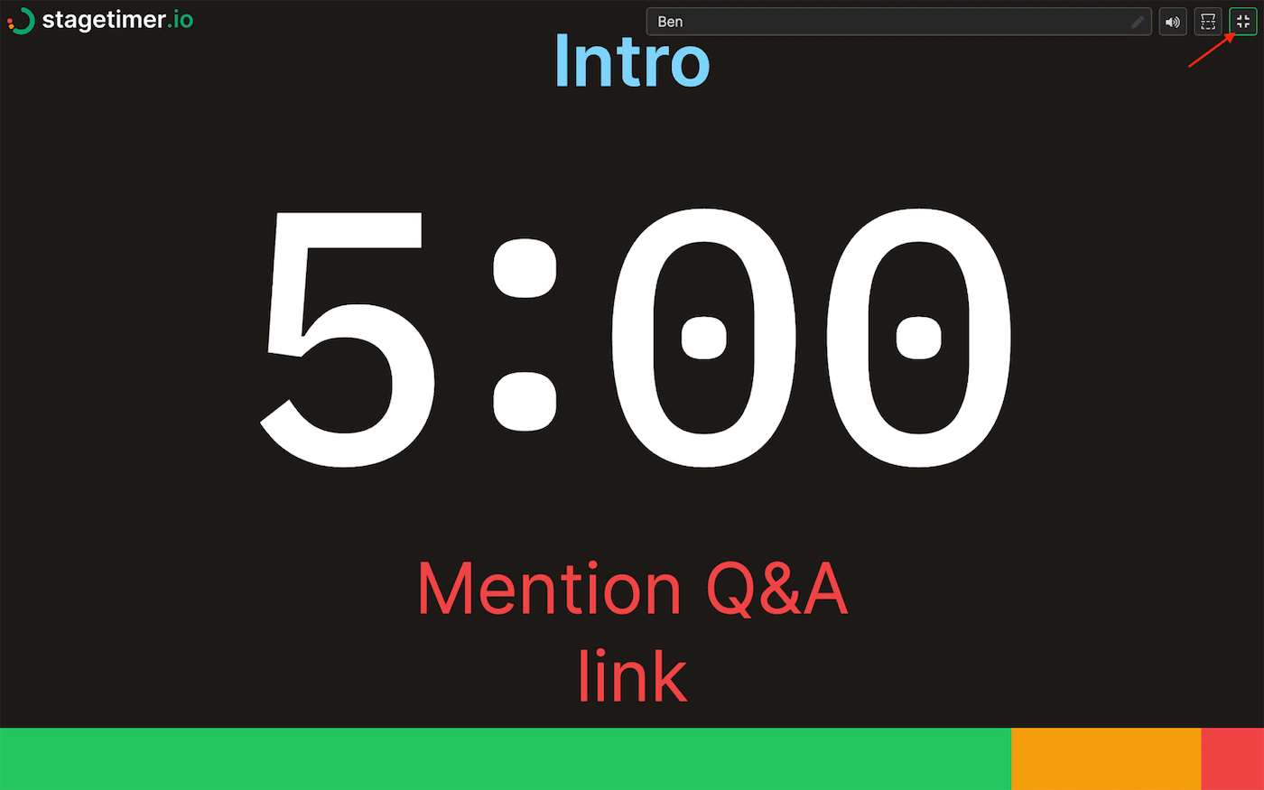 Display timer in fullscreen mode by clicking the fullscreen icon at the top right corner