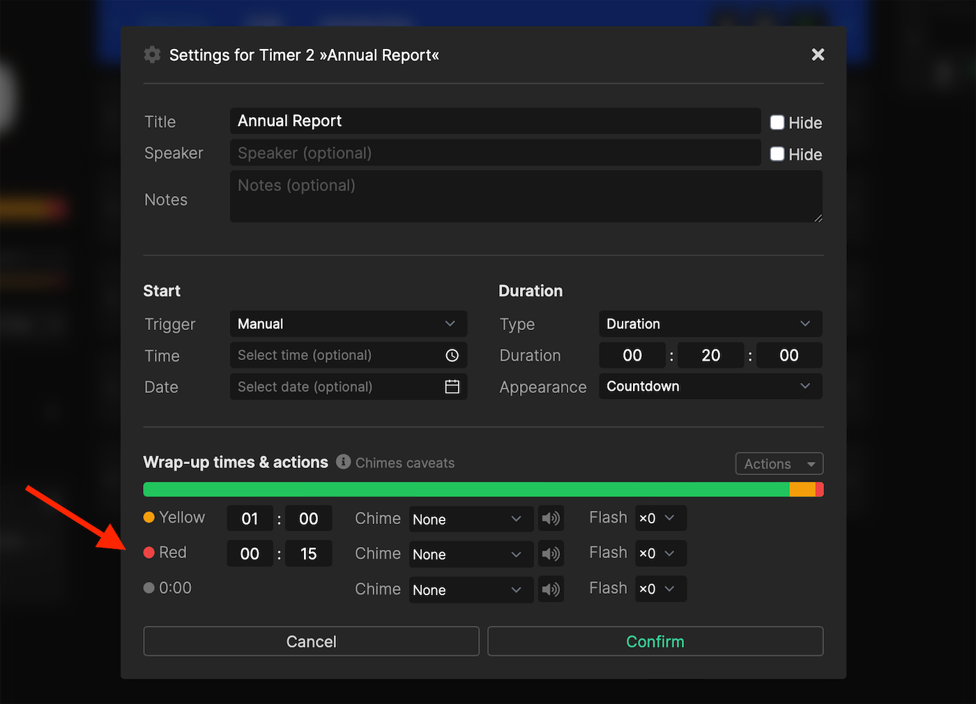 Select wrap-up times and actions