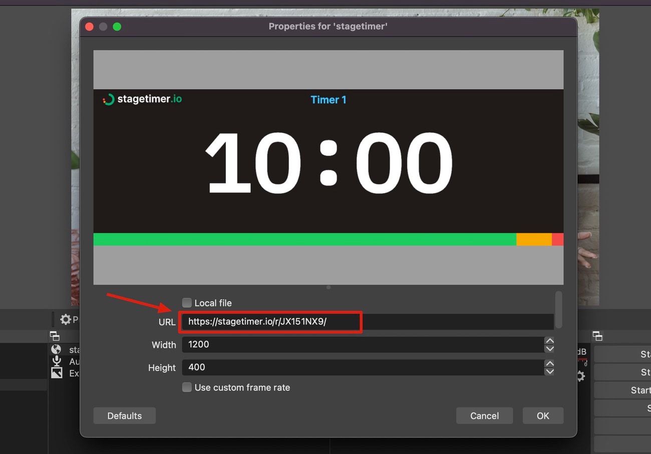 Add stagetimer.io as browser source in OBS Studio