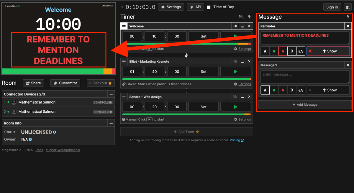 Setting up the duration of each timer