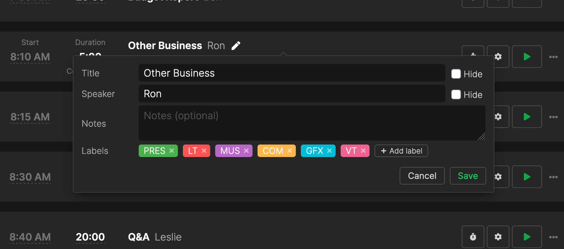 Timer Label Editor