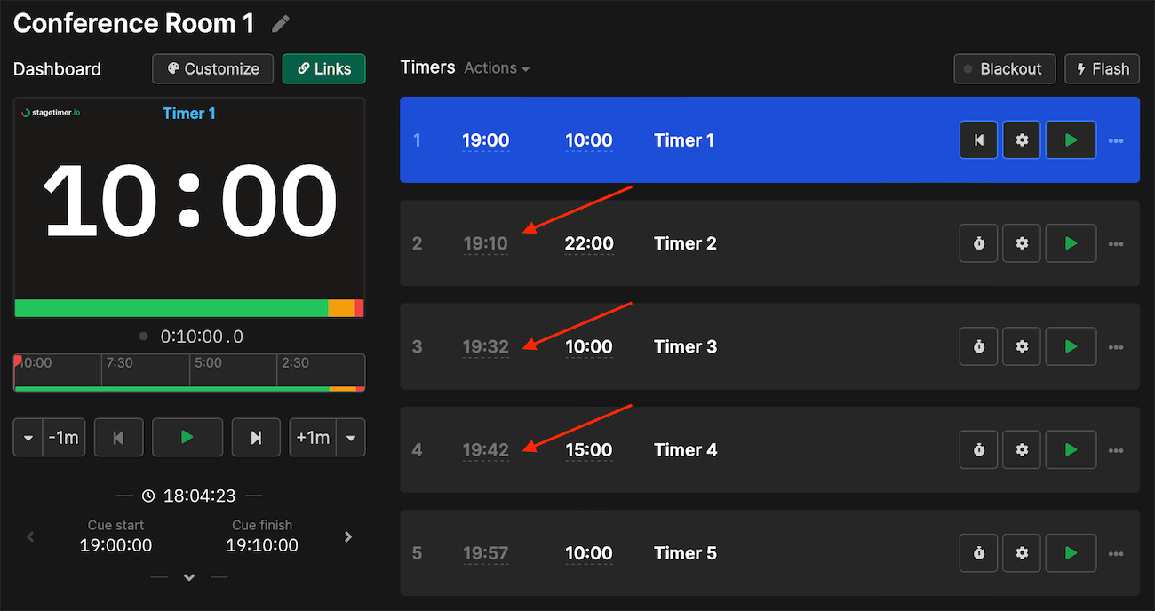 Setting first cue with a start time set and subsequent cues with automatically calculated start times