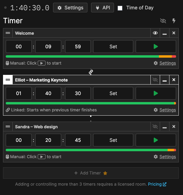 Setting up the duration of each timer