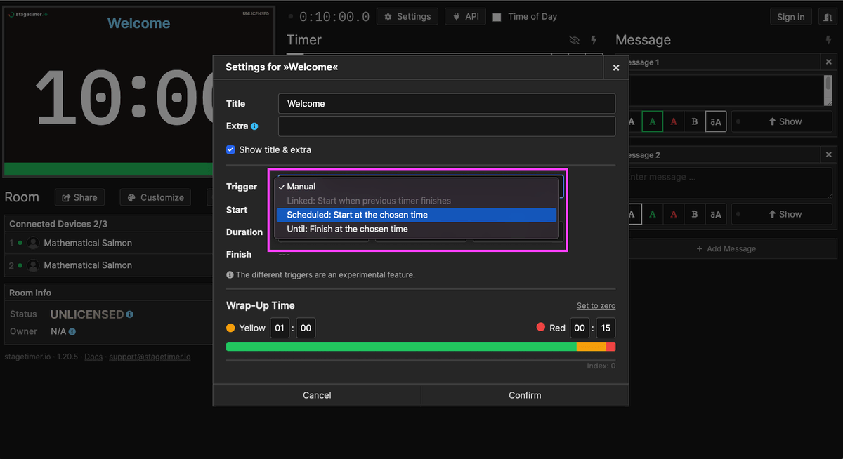 Setting up the duration of each timer