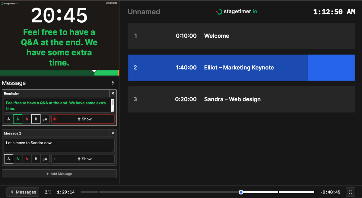 Setting up the duration of each timer