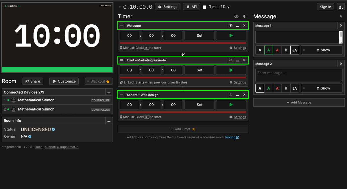 Creating a rundown using multiple timers