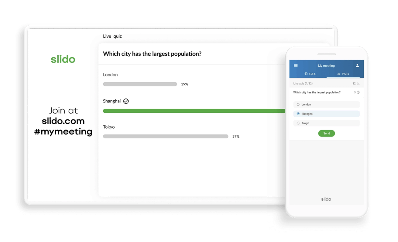 sli.do allows you to create live quizzes, polls and video interaction.