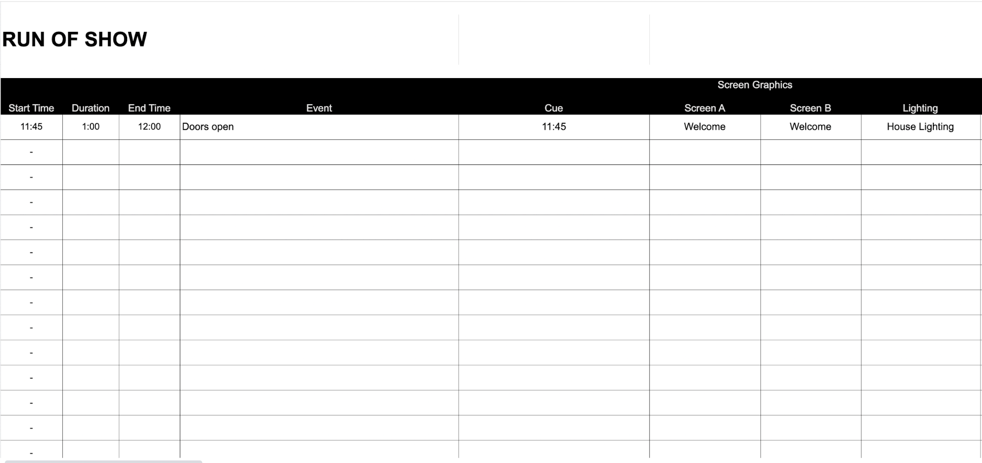 Run Of Show Template Google Sheets