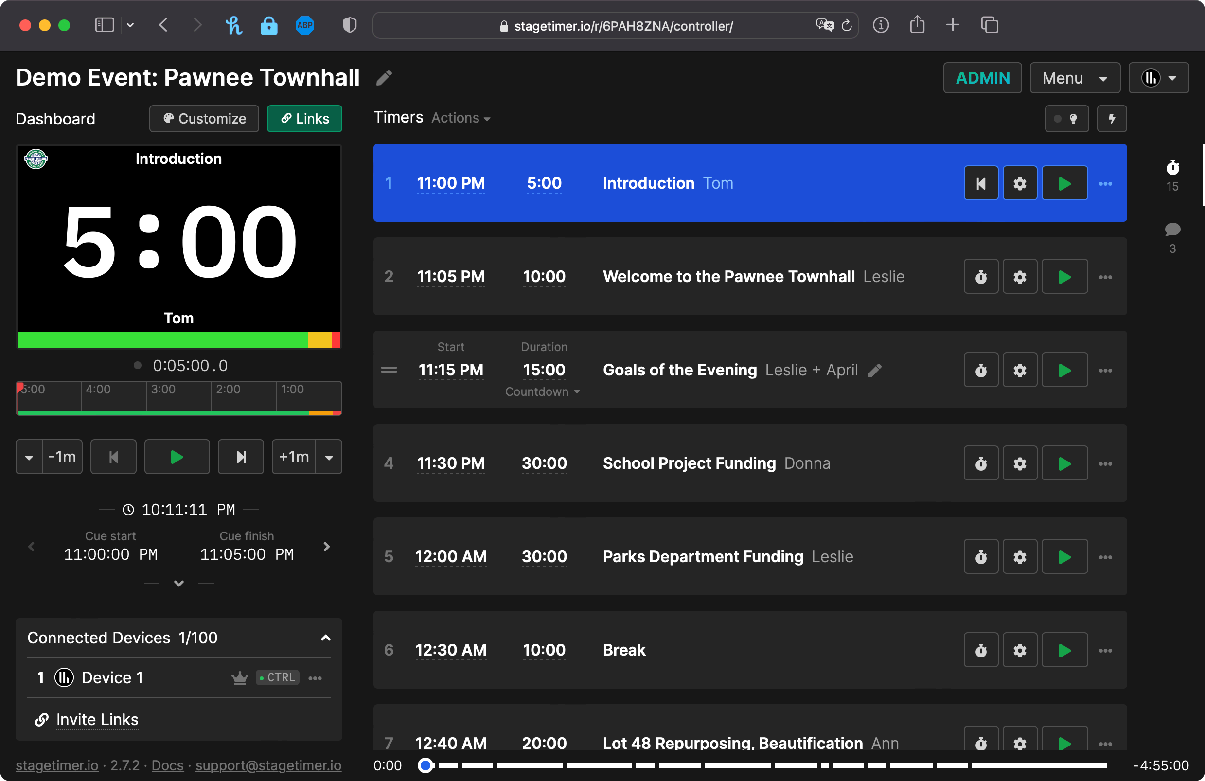 Stagetimer Controller Interface