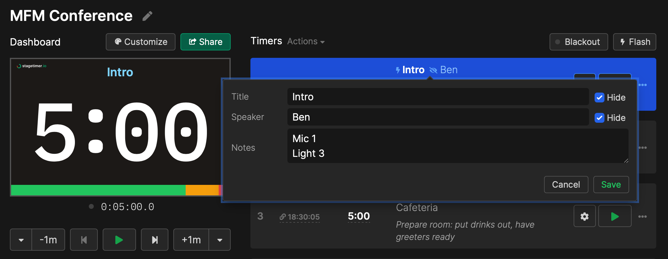 Even when hiding the title and speaker from the timer view, the information is available on the agenda link.