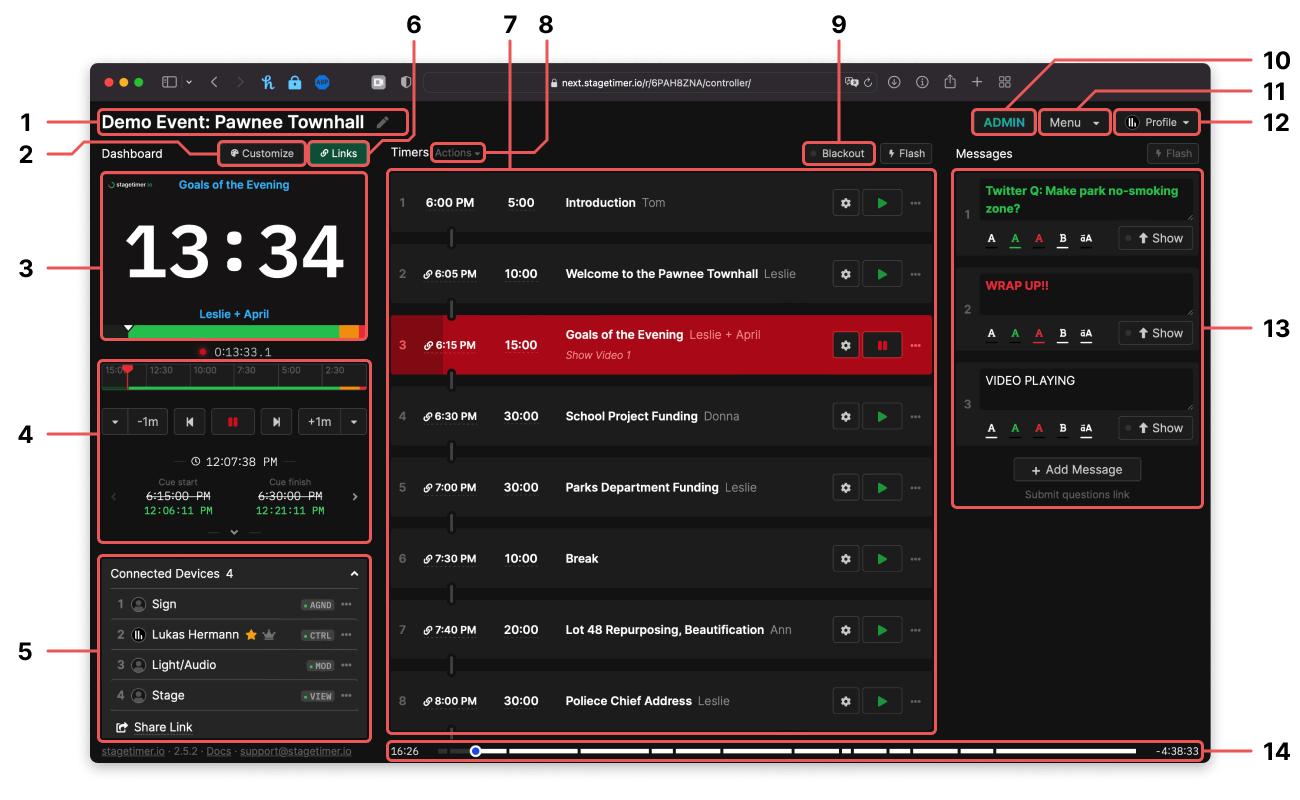 Controler interface of Stagetimer