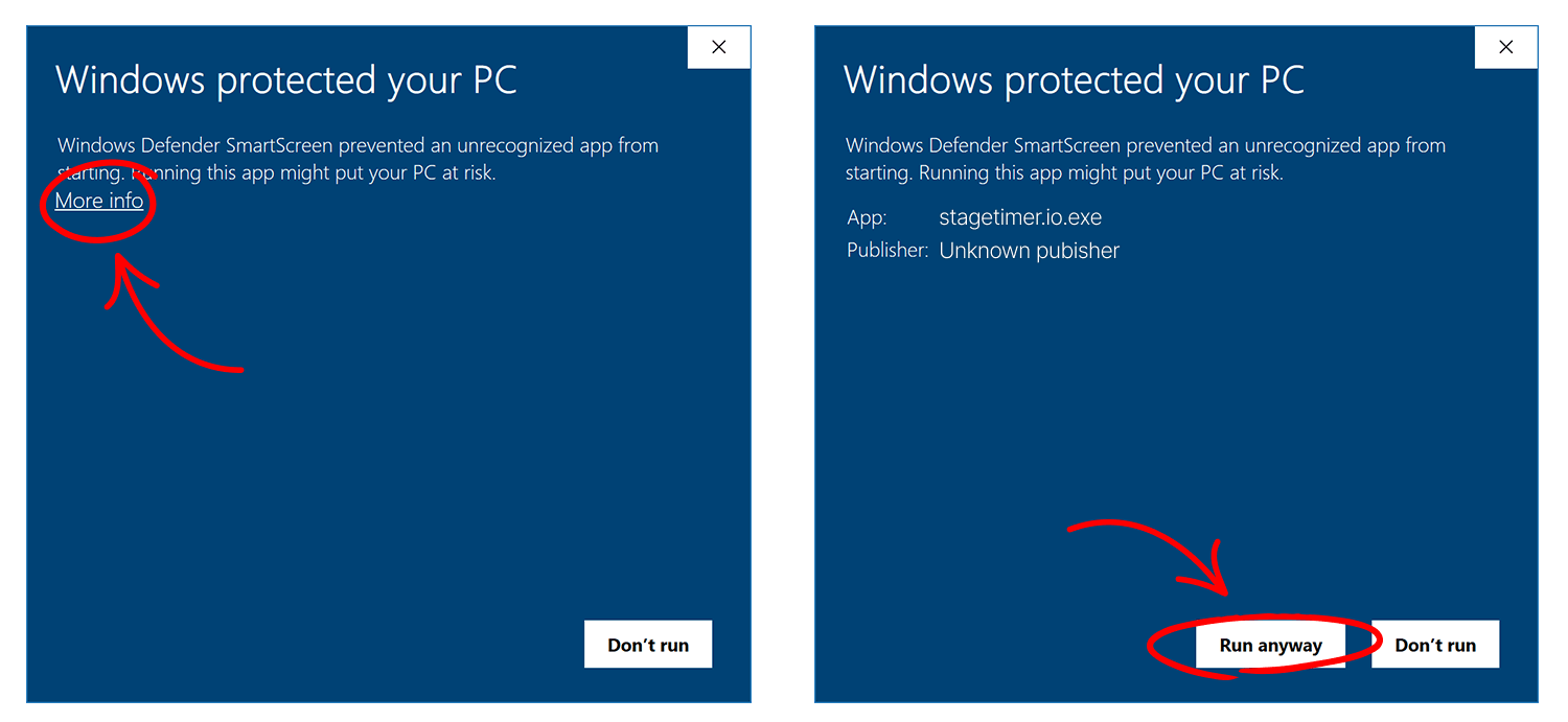Windows security warning screens