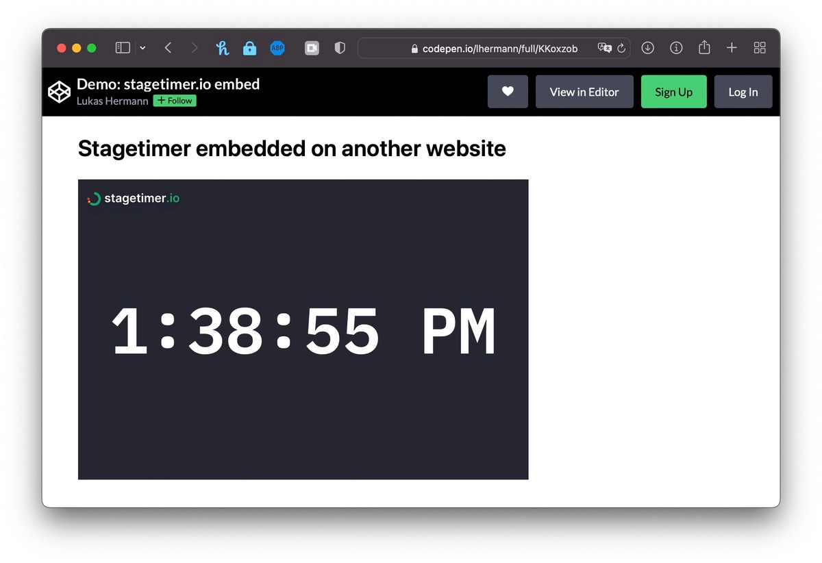 Stagetimer embedded on a wesbite