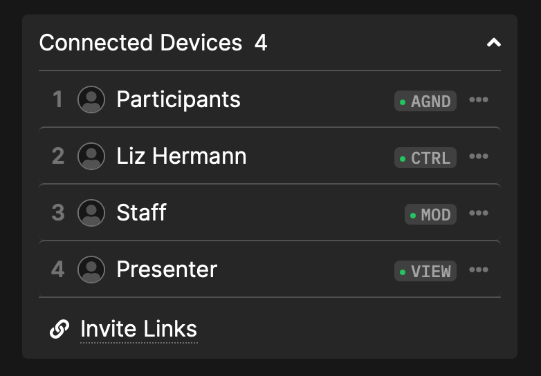 All connected devices are listed on the controller page