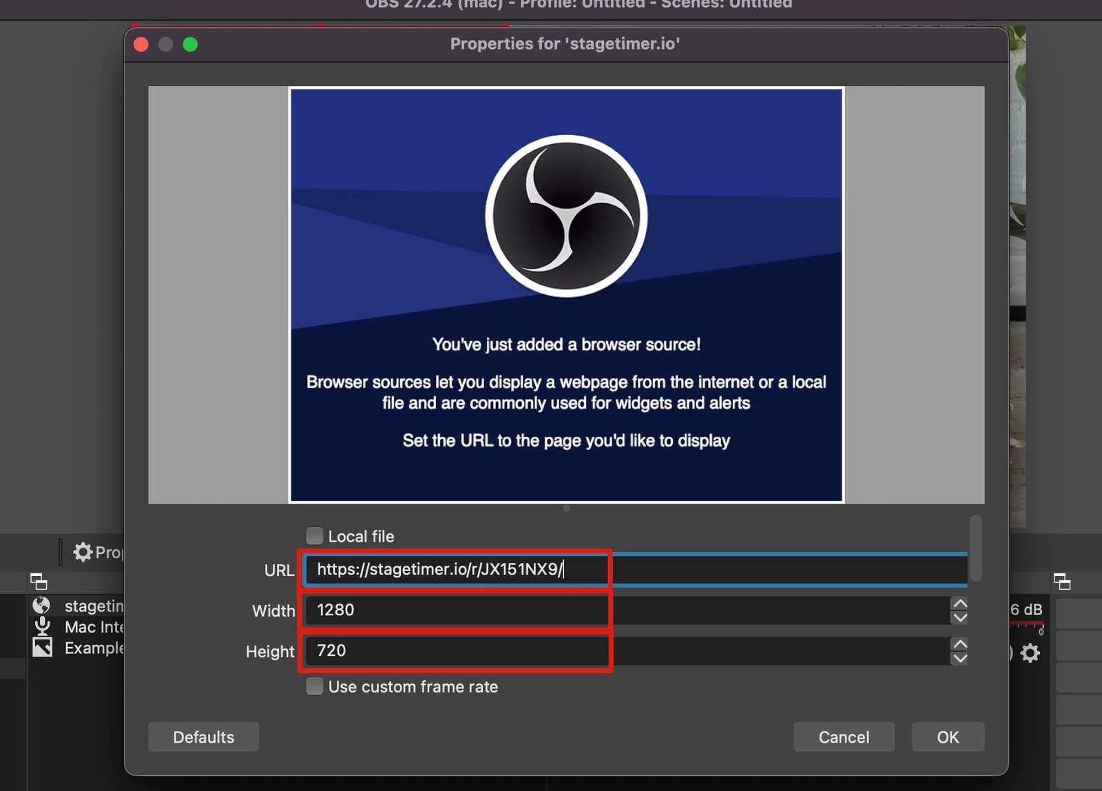Add stagetimer.io as browser source in OBS Studio
