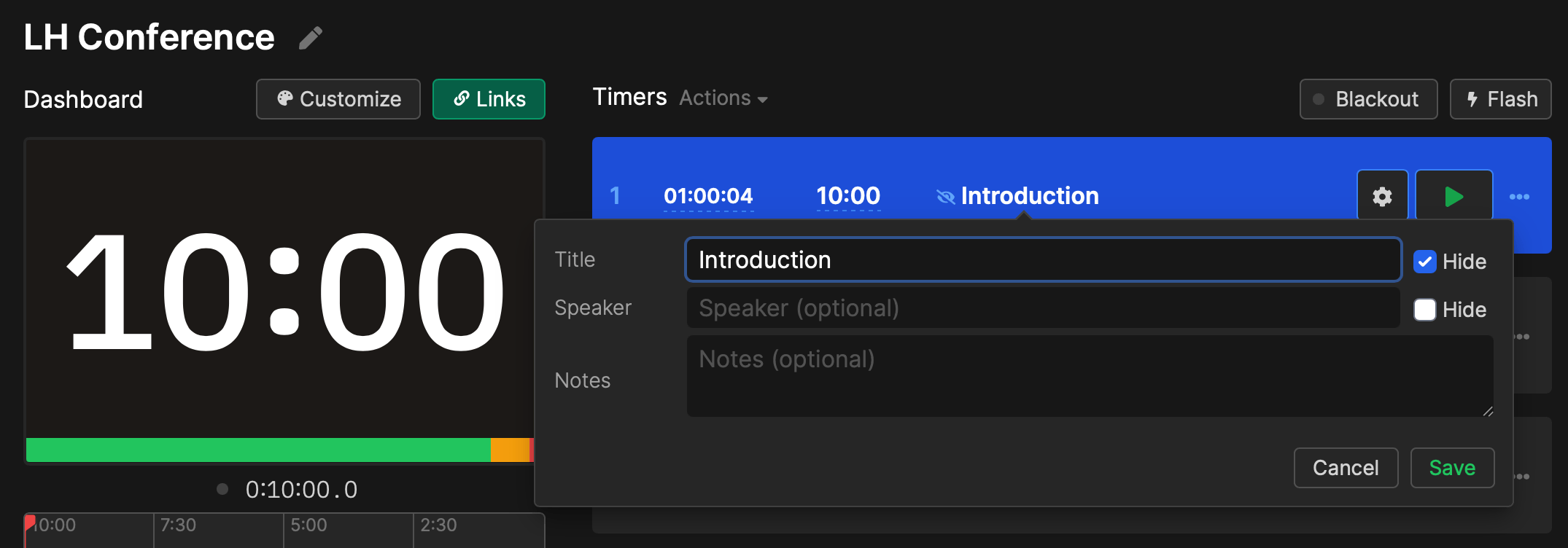 Adding notes to a timer