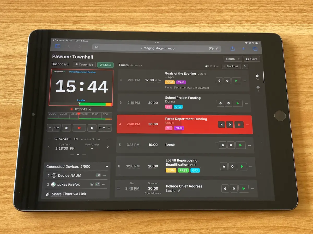 Controller interface showing timer controls and options