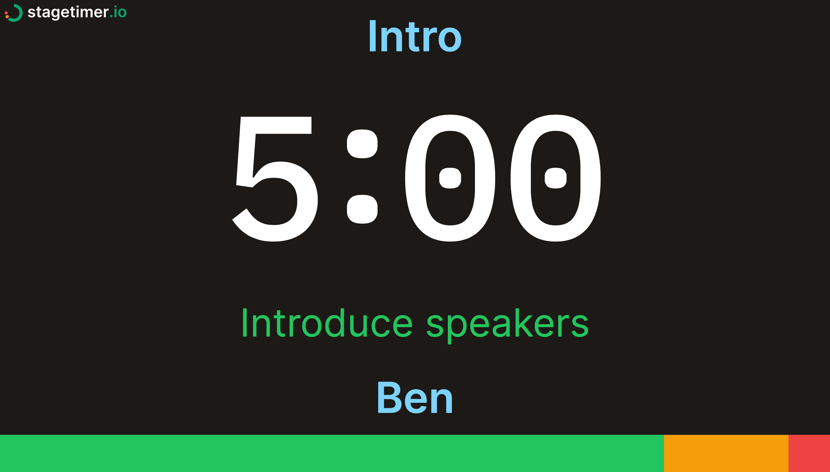 Viewer page displaying timer, title, and speaker