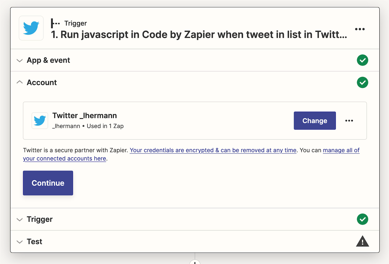Grant Zapier access to your Twitter account
