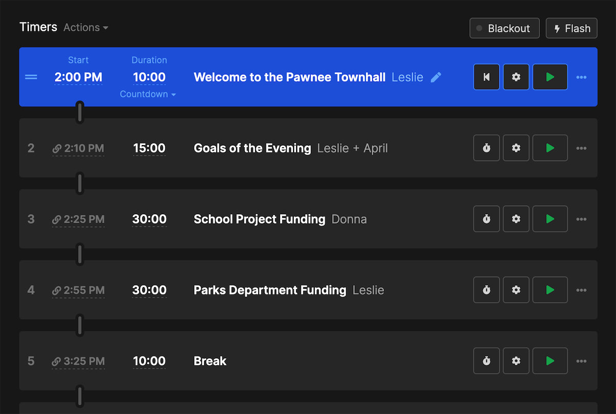 Rundown with linked timers