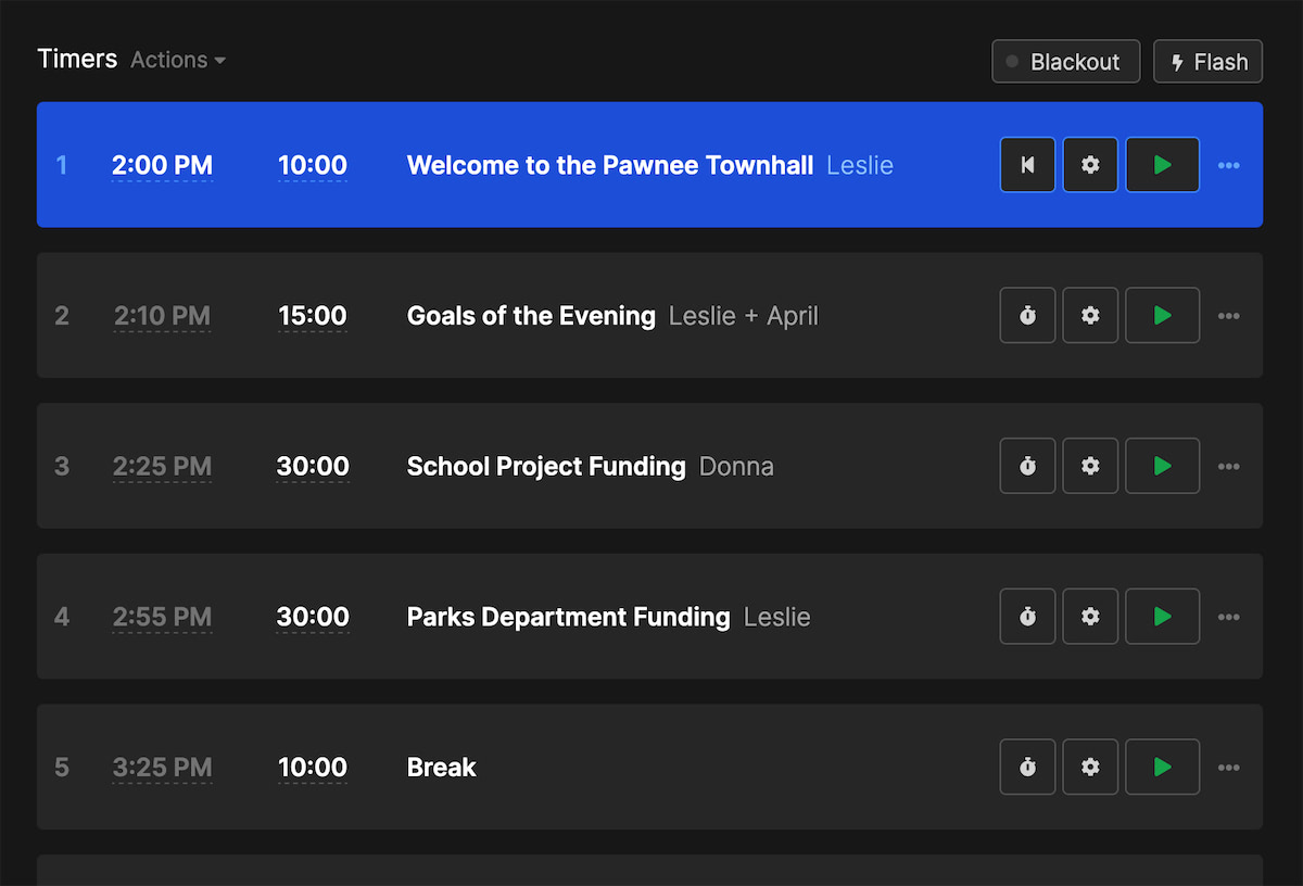 Rundown with manually started timers