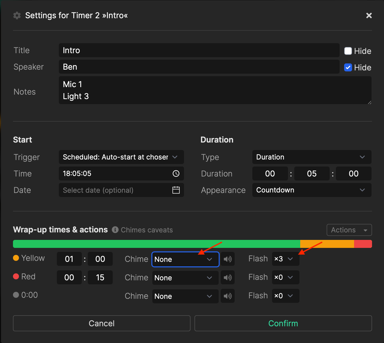 Customise wrap up times and actions at the individual timer settings