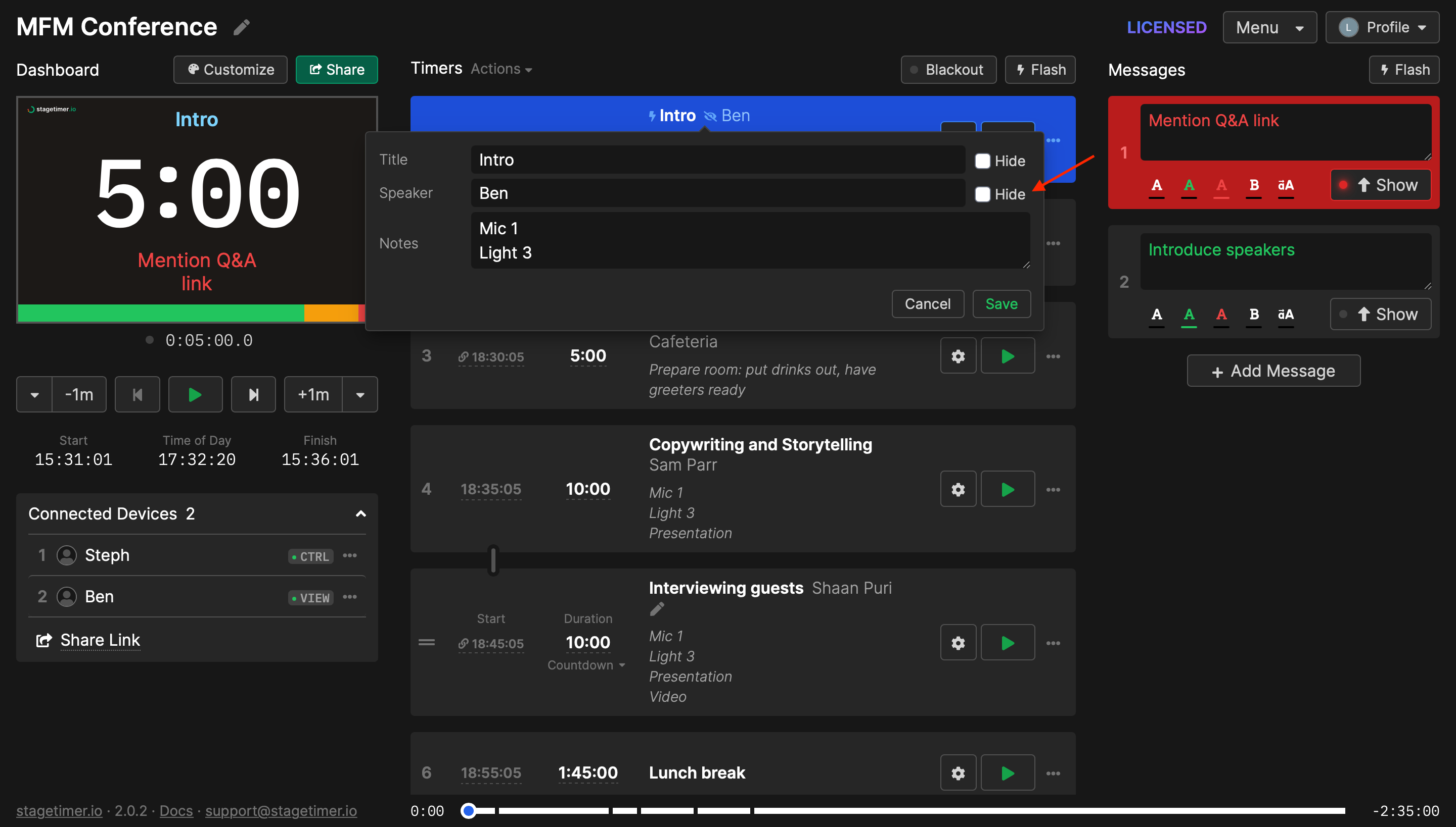 The name of a speaker can be displayed or hidden by checking a box on the controller page