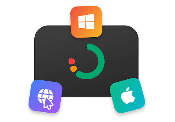 Illustration of a web app, Windows app and macOS app icon