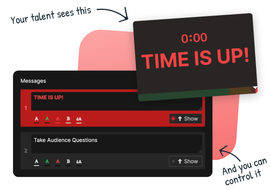 Illustration of fullscreen timer with message and simple controls