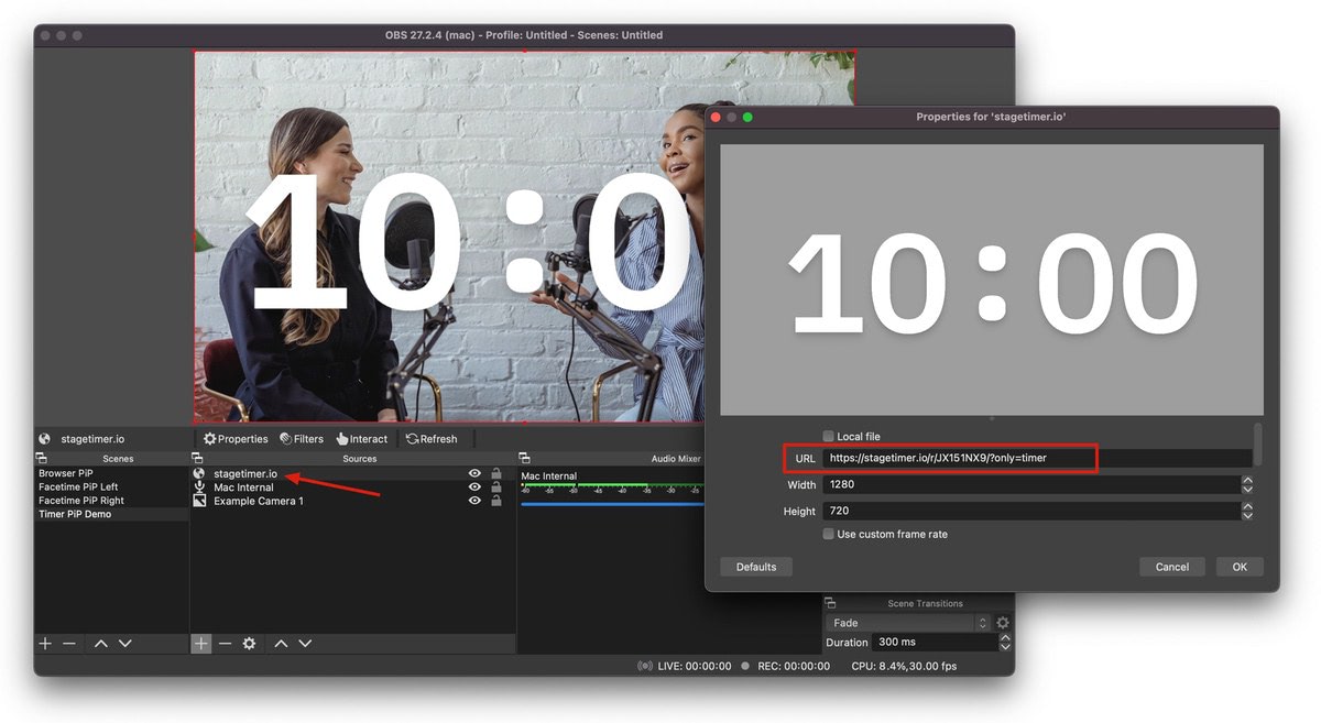 Color Changing Live Streaming Countdown Timer for Ecamm, vMix