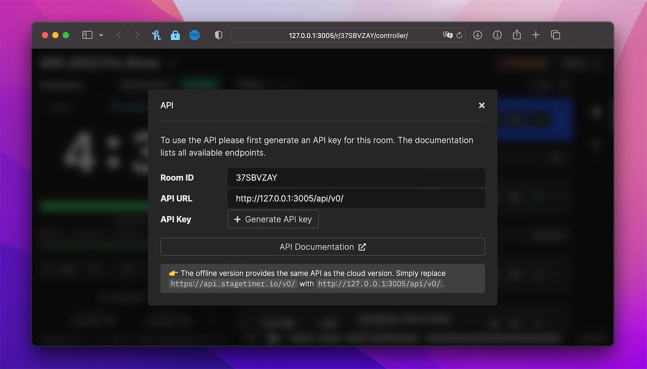 The API is available on the offline app