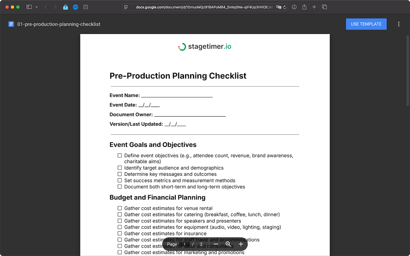 Pre-Production Planning Checklist