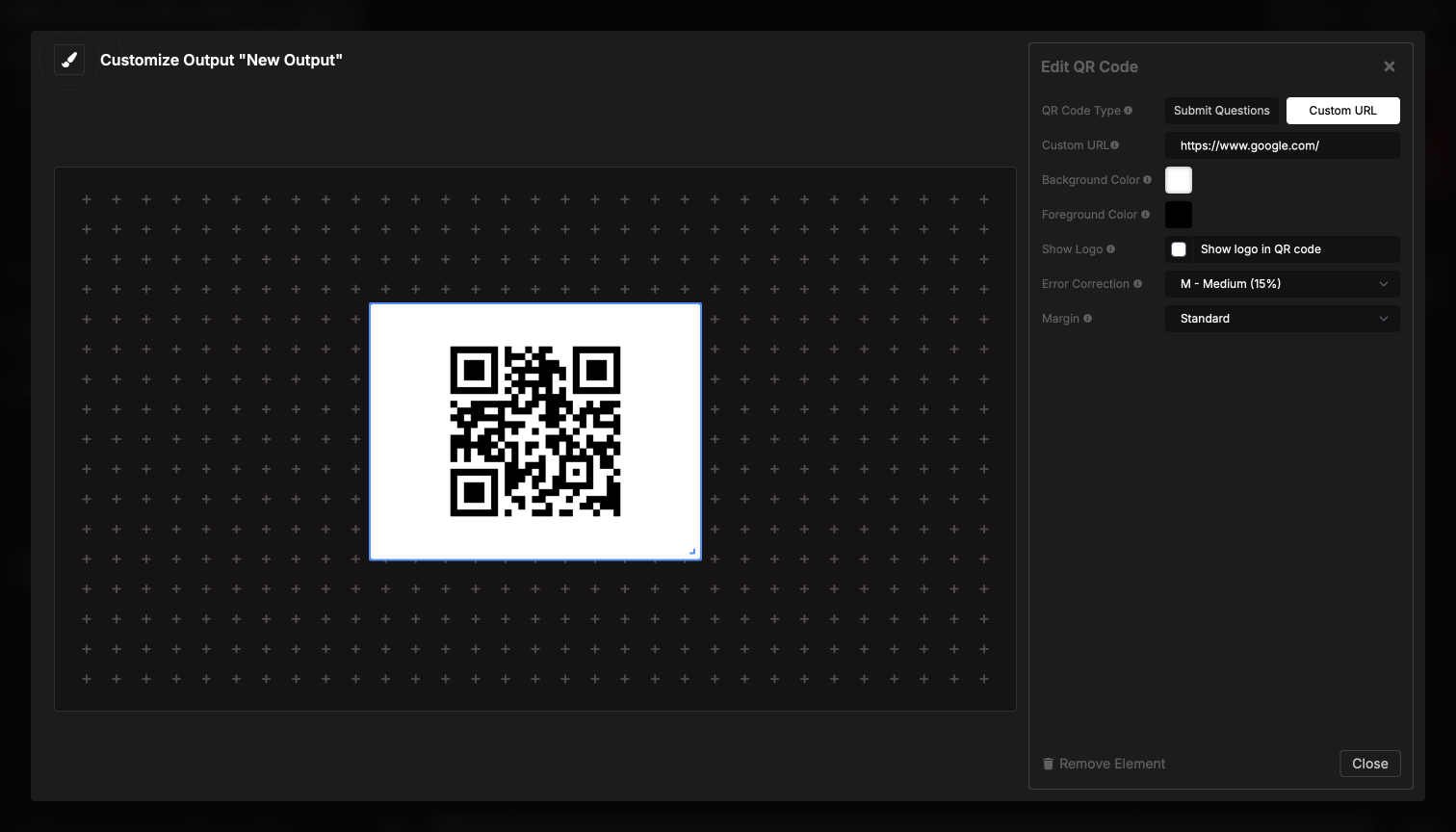 QR Code element for Submit Questions