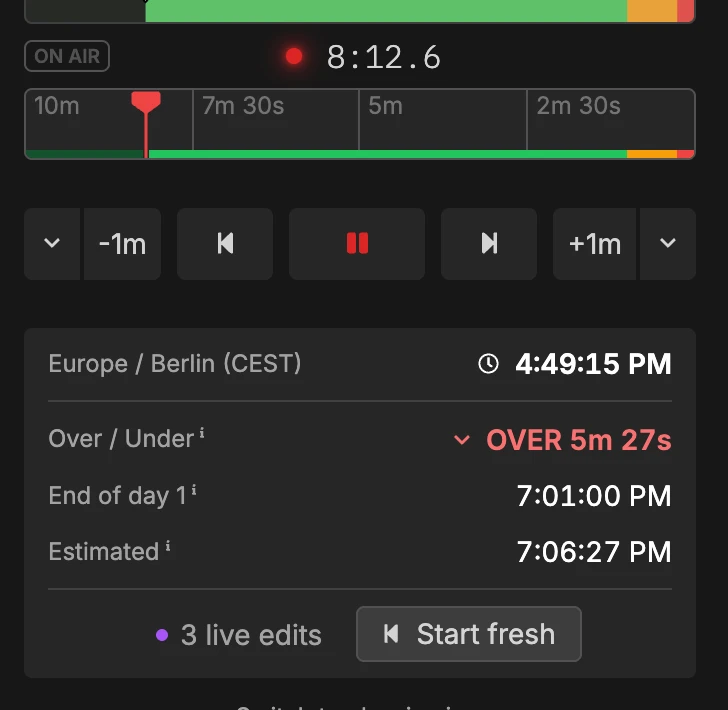 Transport controls with the timeline, the playback buttons and the timing readout