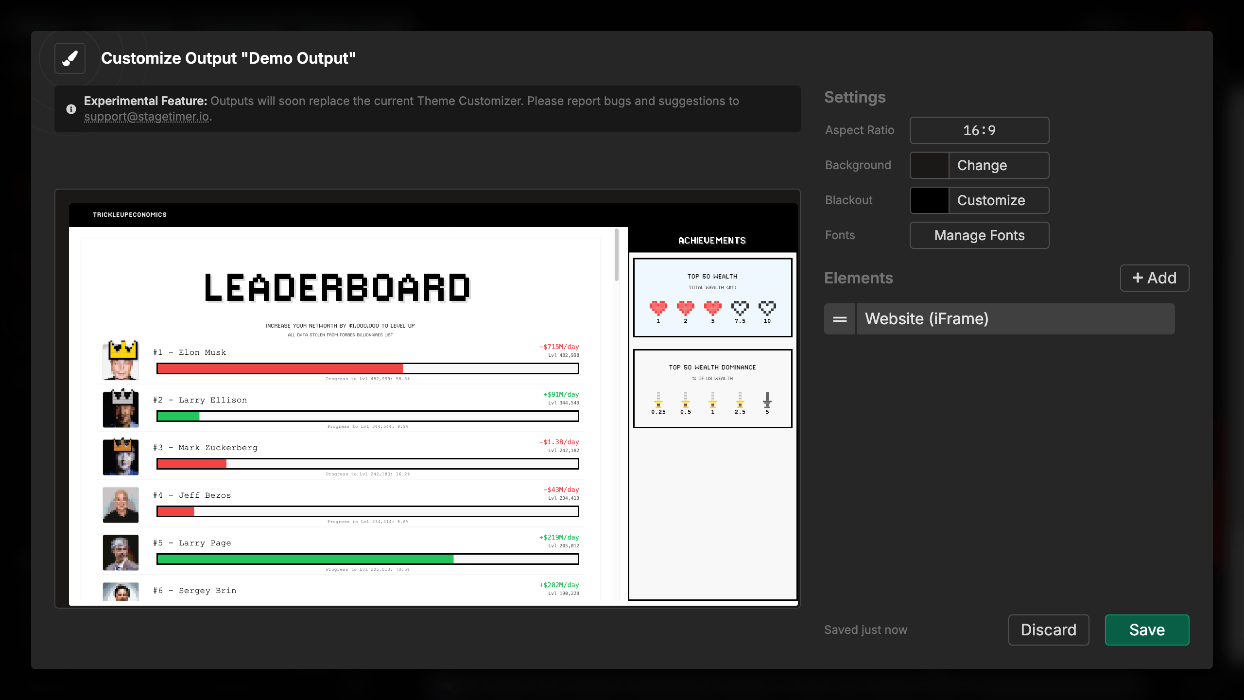 Iframe element embedding a live leaderboard