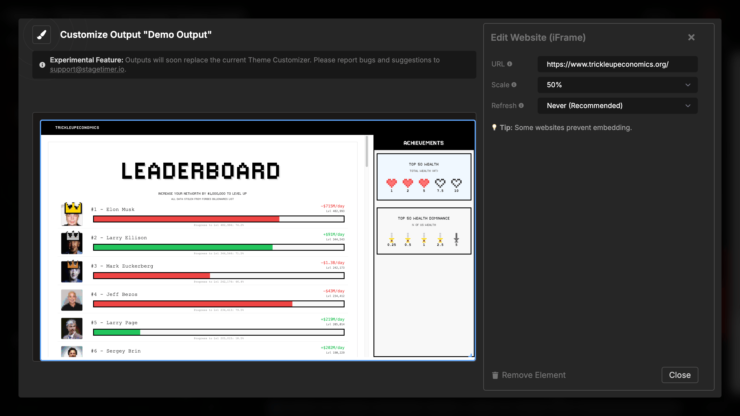 Iframe at 50% scale showing more content