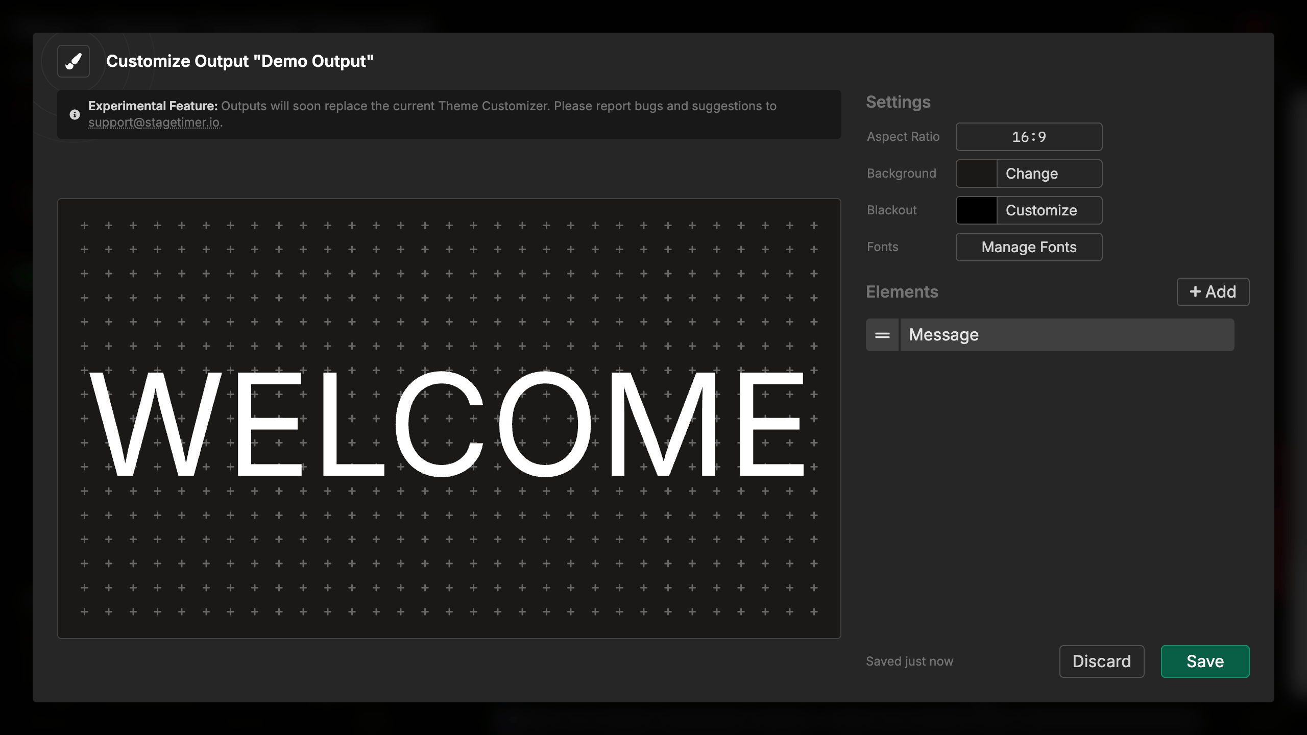 Message element displaying an announcement on screen