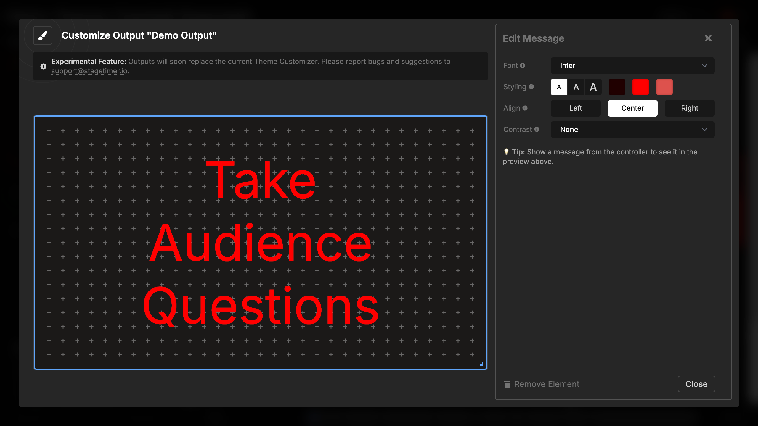 Message displayed in red color