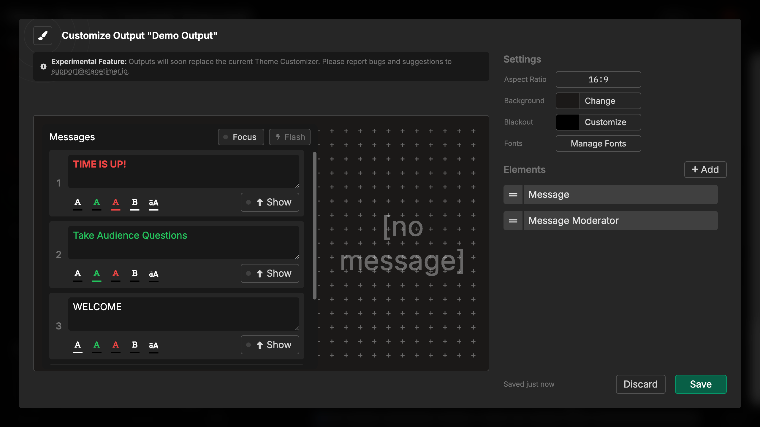 Moderator element showing message management interface