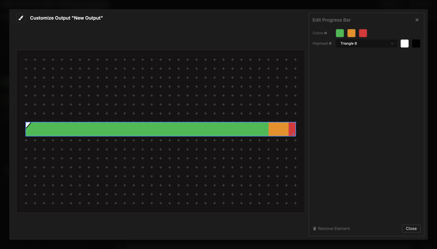 Progress bar overview showing the element interface
