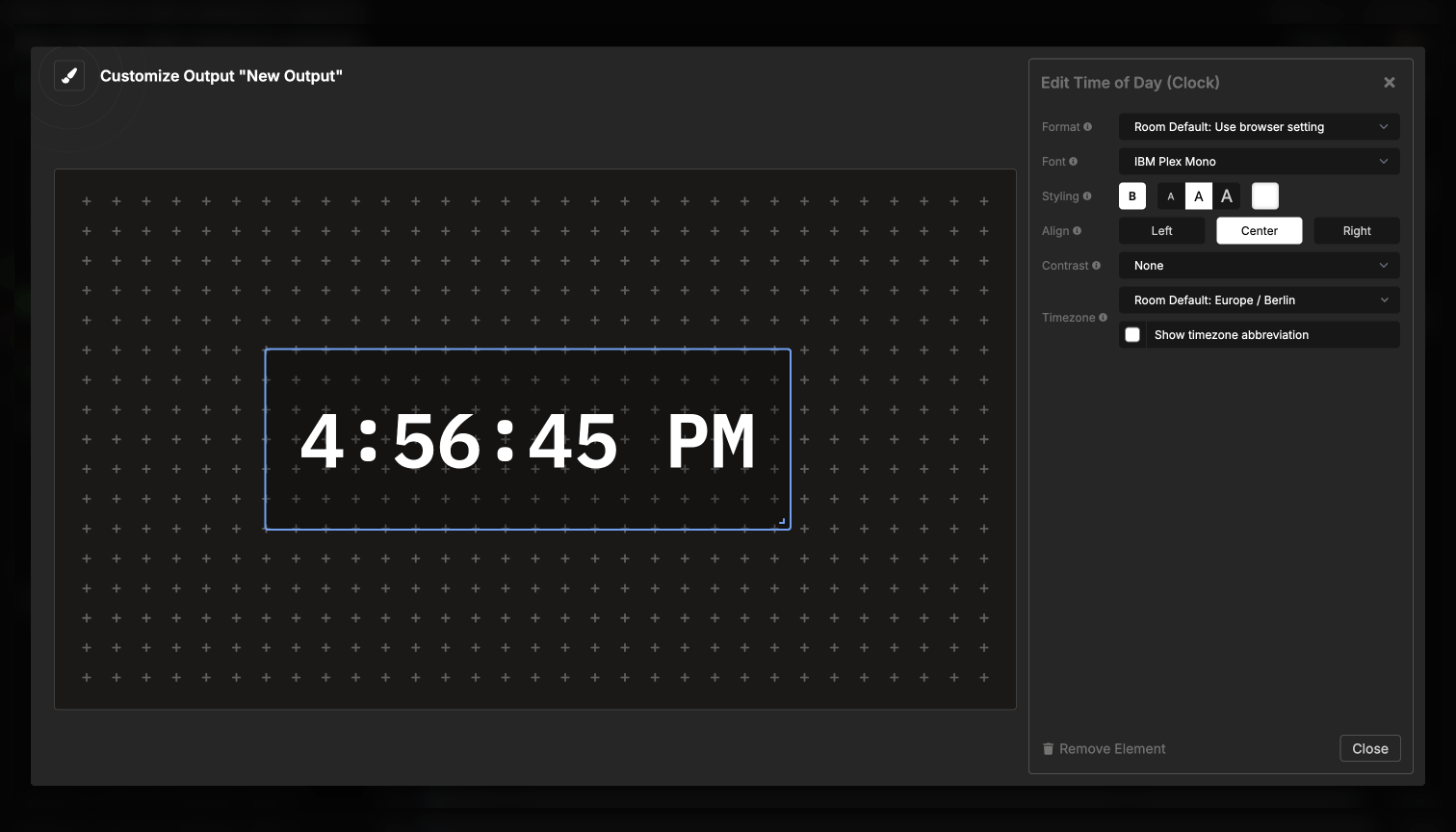 Time of Day element overview showing the interface