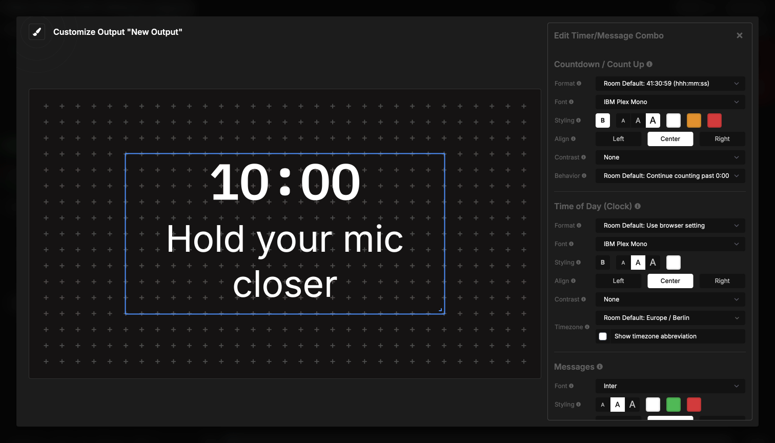 Timer Message Combo element overview showing the interface