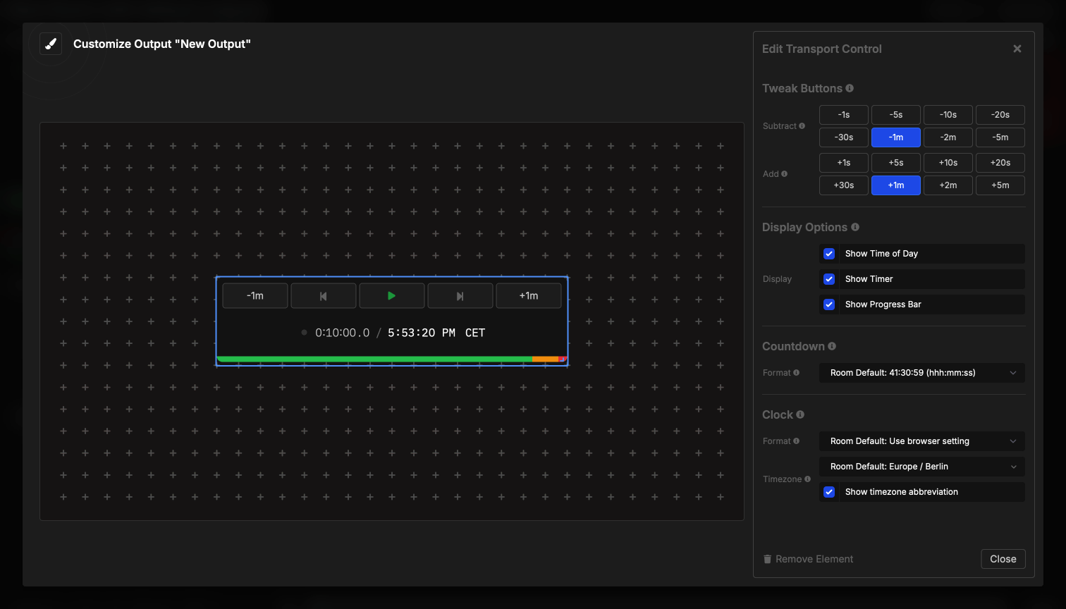Transport Control element overview showing the interface