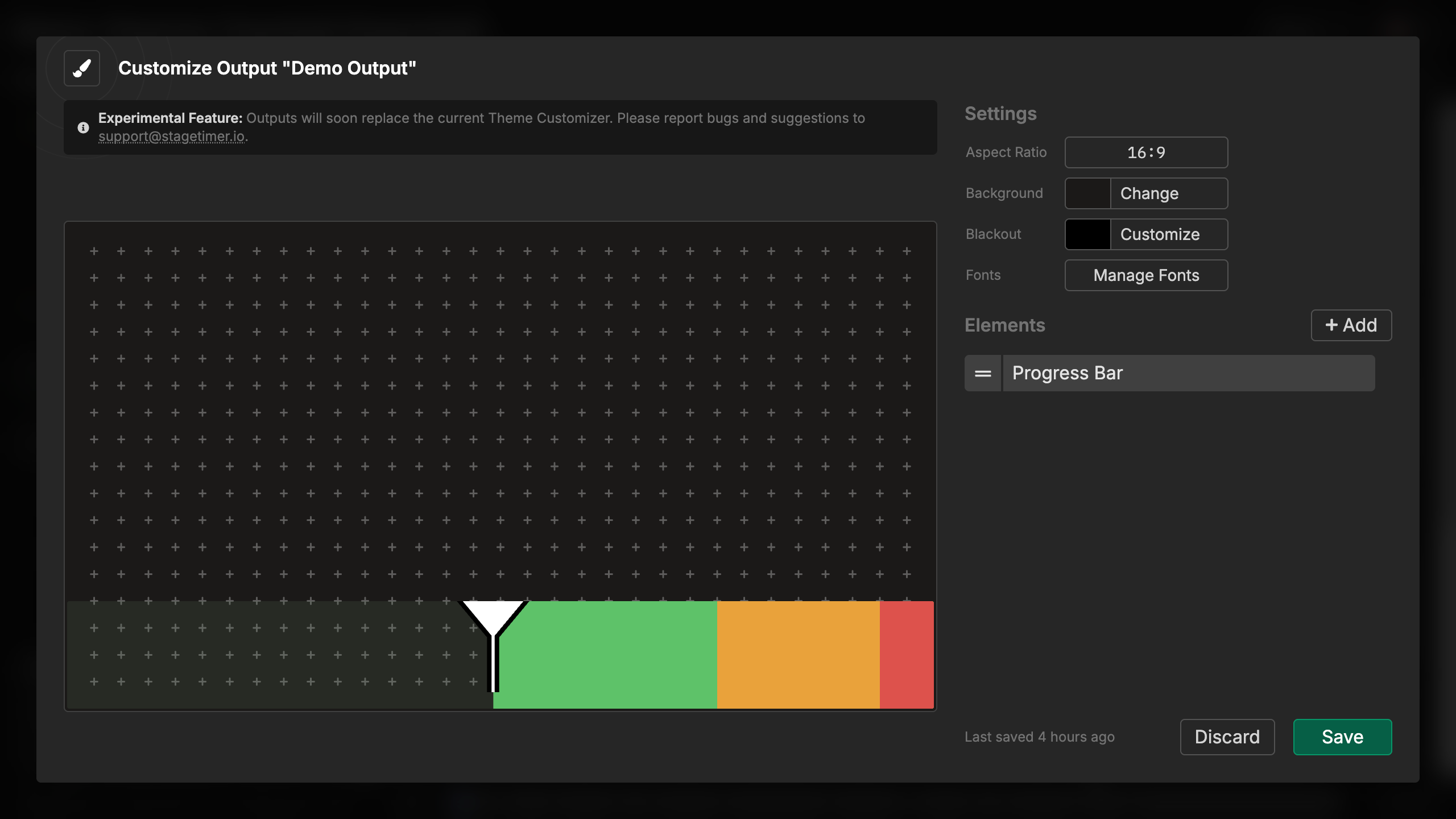 Progress bar overview showing the element interface