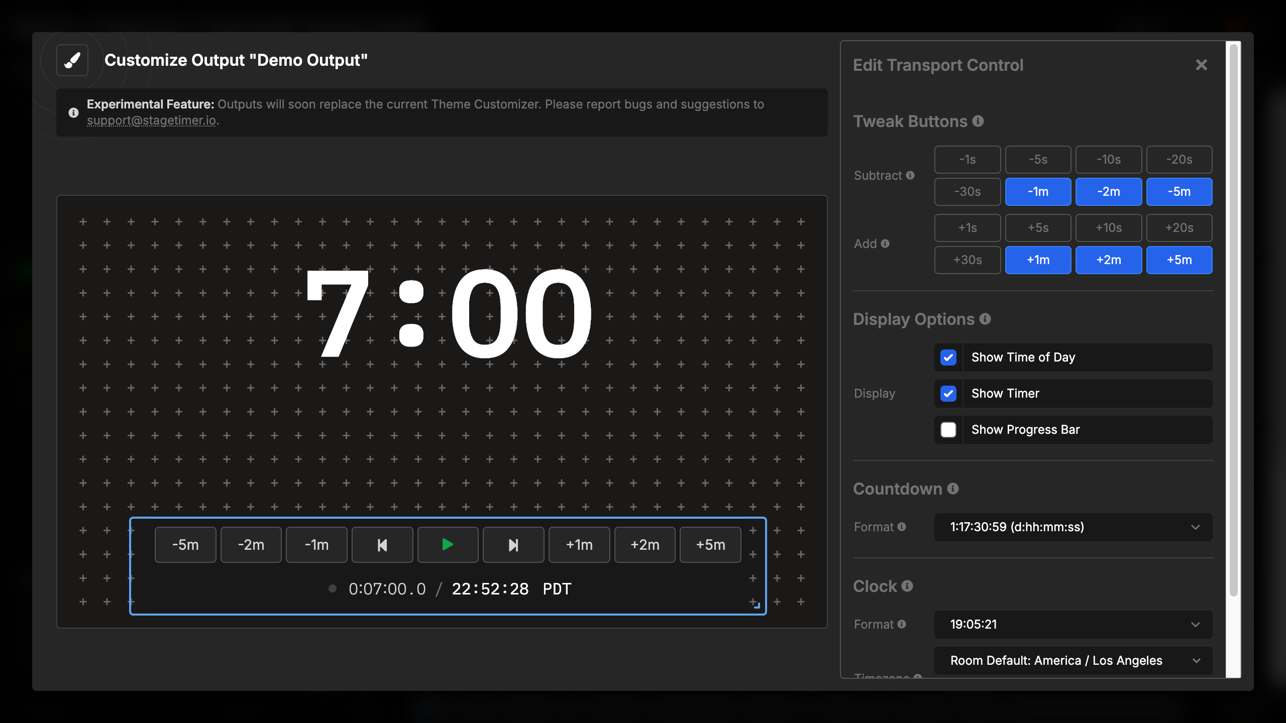 Transport control with timer and time of day
