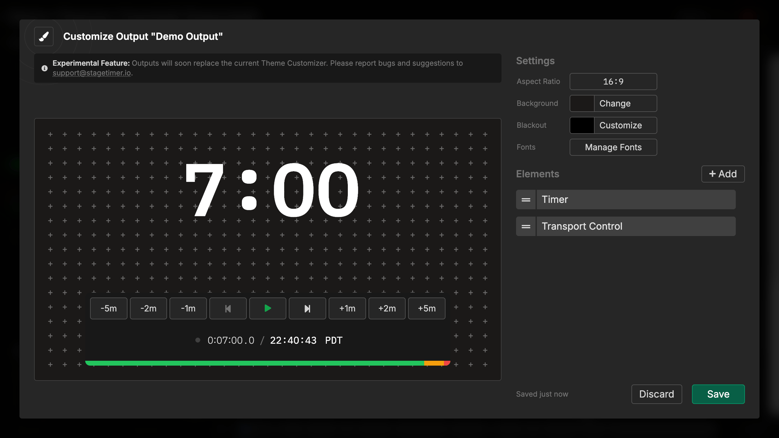 Transport Control element overview showing the interface