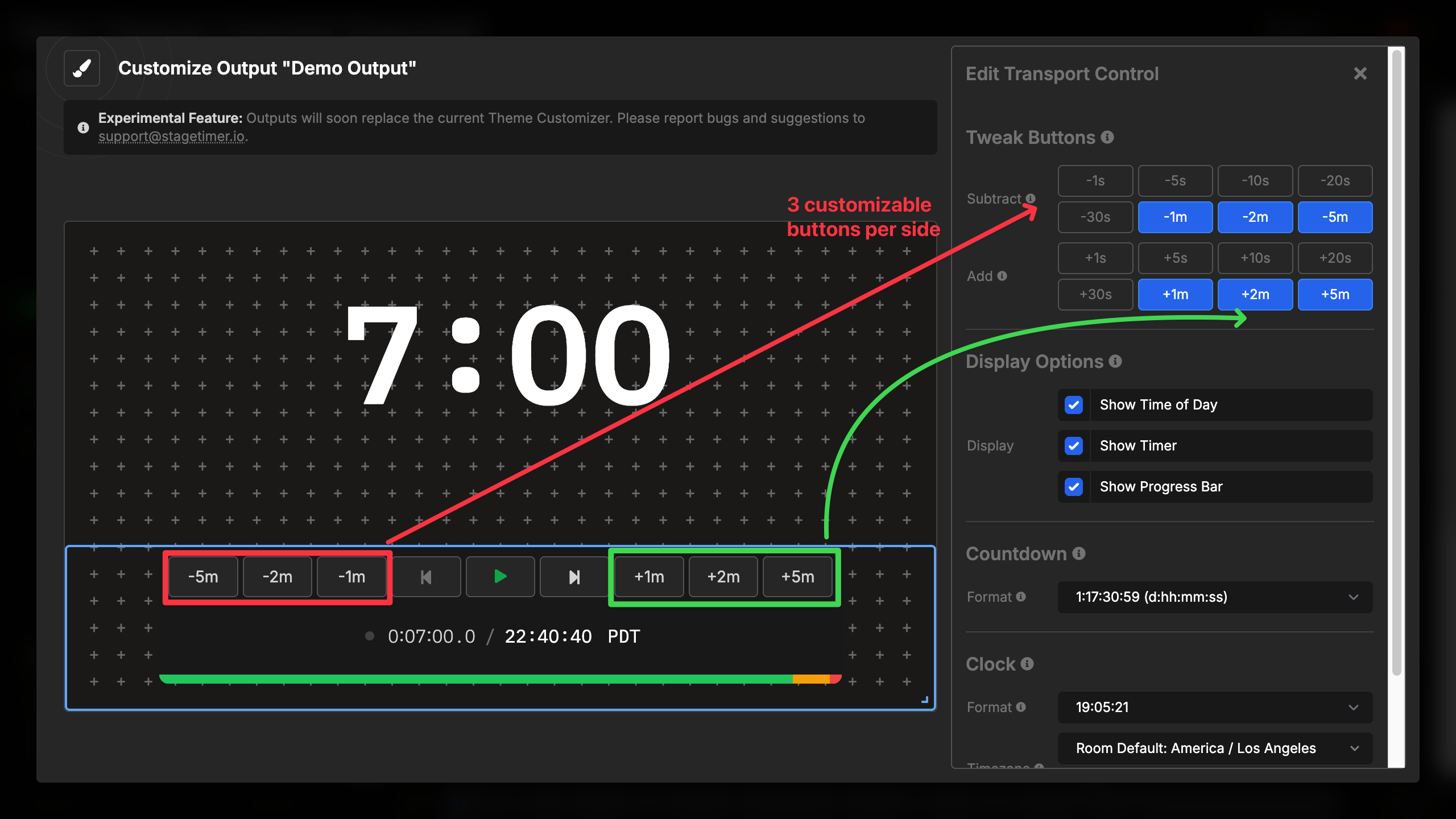Transport control buttons: tweak, previous, play/stop, next